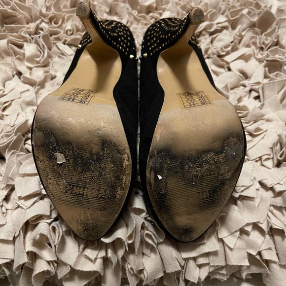 Peep Toe Black Studded Pumps - Picture 4 of 6